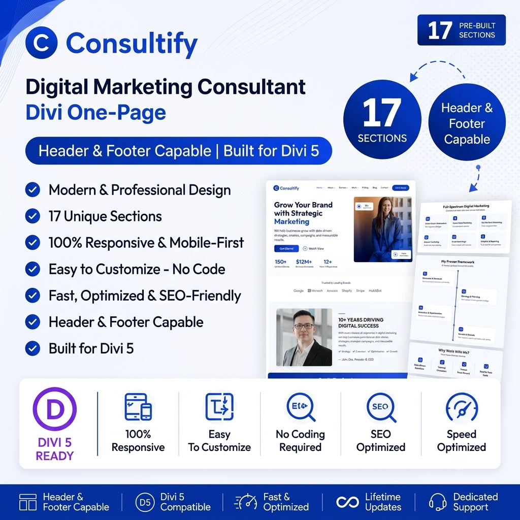 Consultify – Digital Marketing Consultant , One page website , Divi One-Page Layout